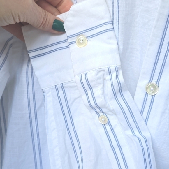 Eleventy Stripe Mandarin Collar Cotton button up shirt NWT M - Picture 7 of 14